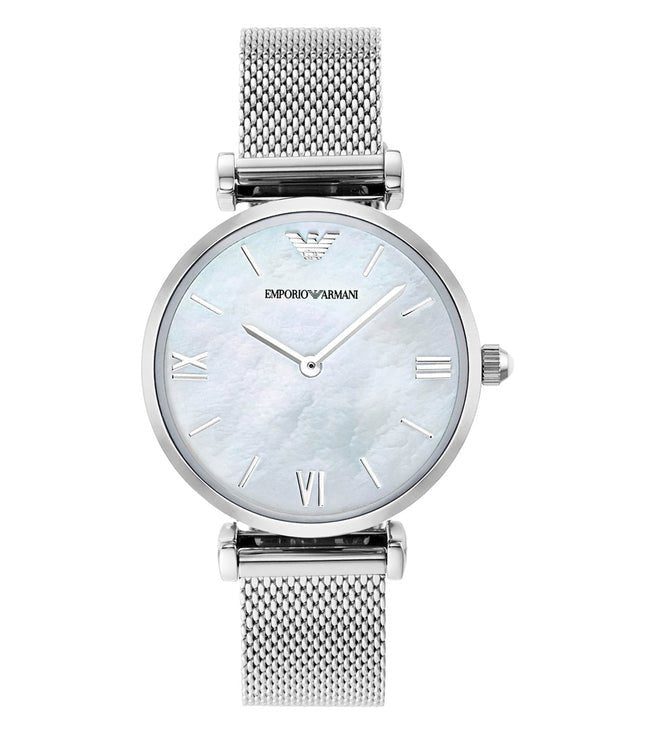 Emporio Armani Gianni T Bar Mother of Pearl Dial Stainless Steel Strap Watch For Women - AR1955 Watches Emporio Armani   