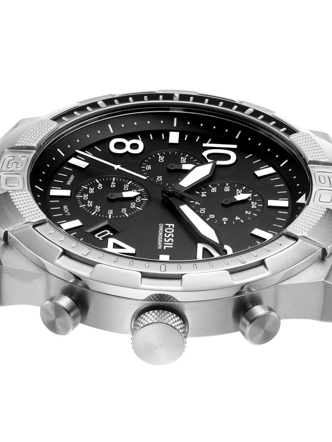 Fossil Bronson Chronograph Black Dial Silver Steel Strap Watch for Men - FS5710 Watches Fossil   