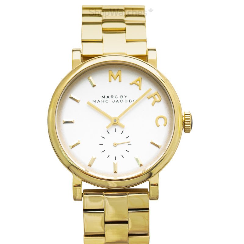 Marc Jacobs Baker White Dial Gold Stainless Steel Strap Watch for Women - MBM3243 Watches Marc Jacobs   