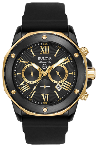 Bulova Marine Star Chronograph Black Dial Black Rubber Strap Watch for Men - 98B278 Watches Bulova   