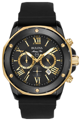 Bulova Marine Star Chronograph Black Dial Black Rubber Strap Watch for Men - 98B278 Watches Bulova   