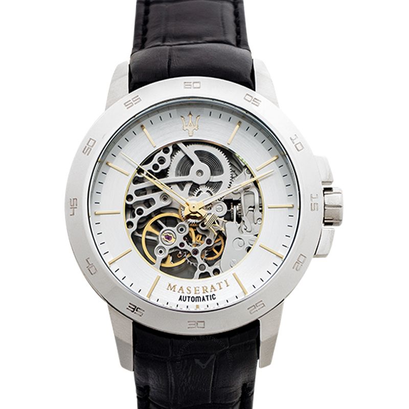 Maserati Ingegno Automatic Black Skeleton Dial Black Leather Strap Watch For Men - R8821119002 Watches Maserati   