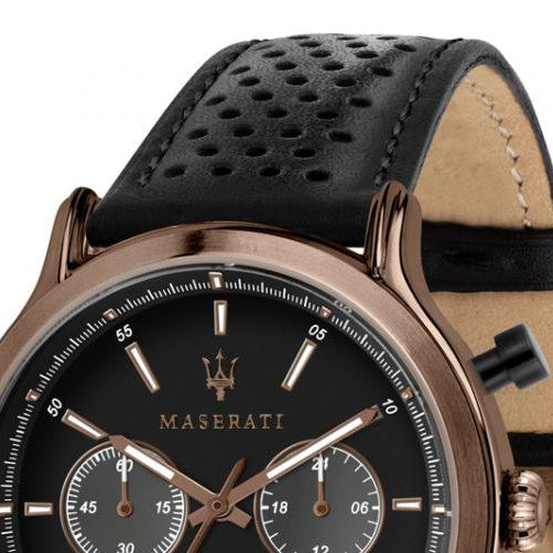 Maserati Legend Chronograph Black Dial Black Leather Strap Watch For Men - R8871638001 Watches Maserati   