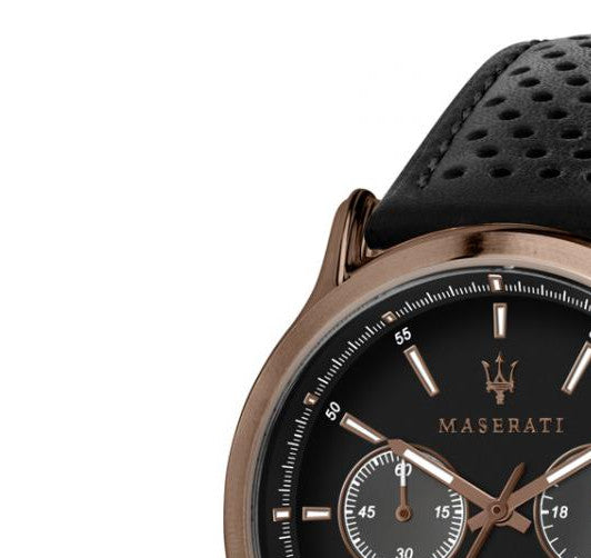 Maserati Legend Chronograph Black Dial Black Leather Strap Watch For Men - R8871638001 Watches Maserati   