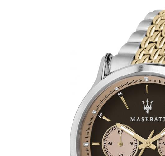 Maserati Legend Chronograph 42mm Brown Dial Two Tone Stainless Steel Watch For Men - R8873638003 Watches Maserati   