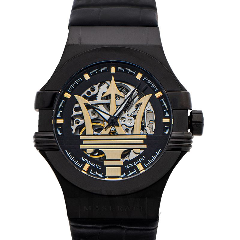 Maserati Potenza Skeleton Limited Edition Black Dial Black Leather Strap Watch For Men - R8821108027 Watches Maserati   