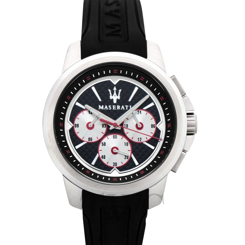 Maserati SFIDA Chronograph Black Silver Dial Black Rubber Strap Watch For Men - R8851123001 Watches Maserati   