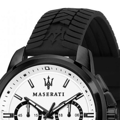 Maserati Successo 44mm White Dial Black Silicone Strap Watch For Men - R8871621010 Watches Maserati   