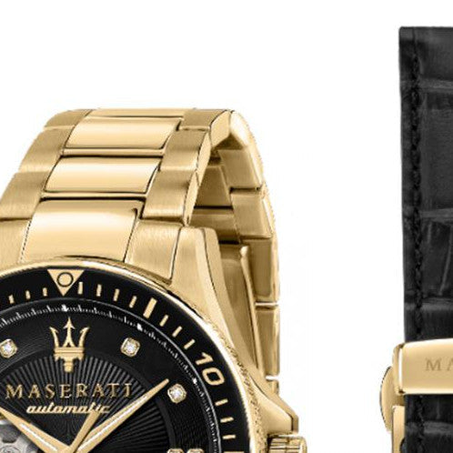 Maserati SFIDA Black Dial Yellow Gold Toned Stainless Steel Watch For Men - R8823140003 Watches Maserati   