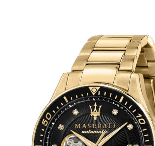 Maserati SFIDA Black Dial Yellow Gold Toned Stainless Steel Watch For Men - R8823140003 Watches Maserati   