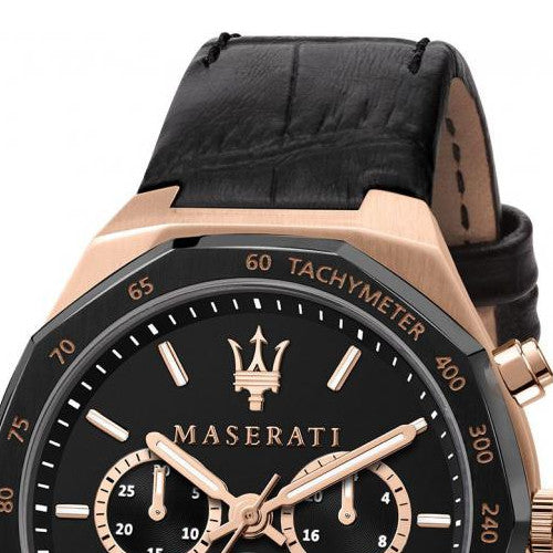 Maserati Stile Black Matte Dial Black Leather Strap Watch For Men - R8871642001 Watches Maserati   