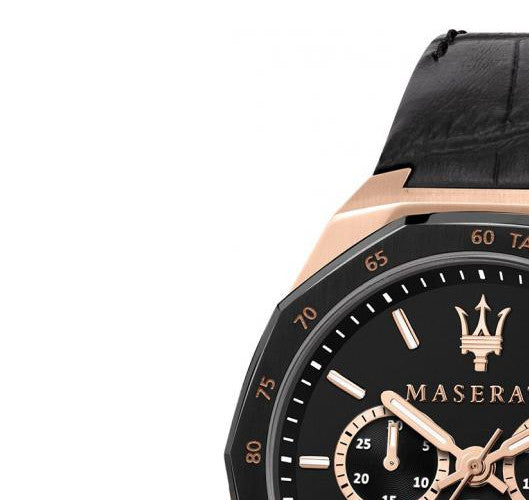 Maserati Stile Black Matte Dial Black Leather Strap Watch For Men - R8871642001 Watches Maserati   