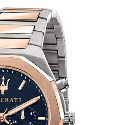 Maserati Stile Chronograph Blue Dial Rose Gold Two Tone Strap Watch For Men - R8873642002 Watches Maserati   