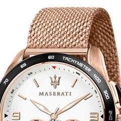 Maserati Traguardo 45mm Chronograph Rose Gold Mesh Strap White Dial Watch For Men - R8873612011 Watches Maserati   