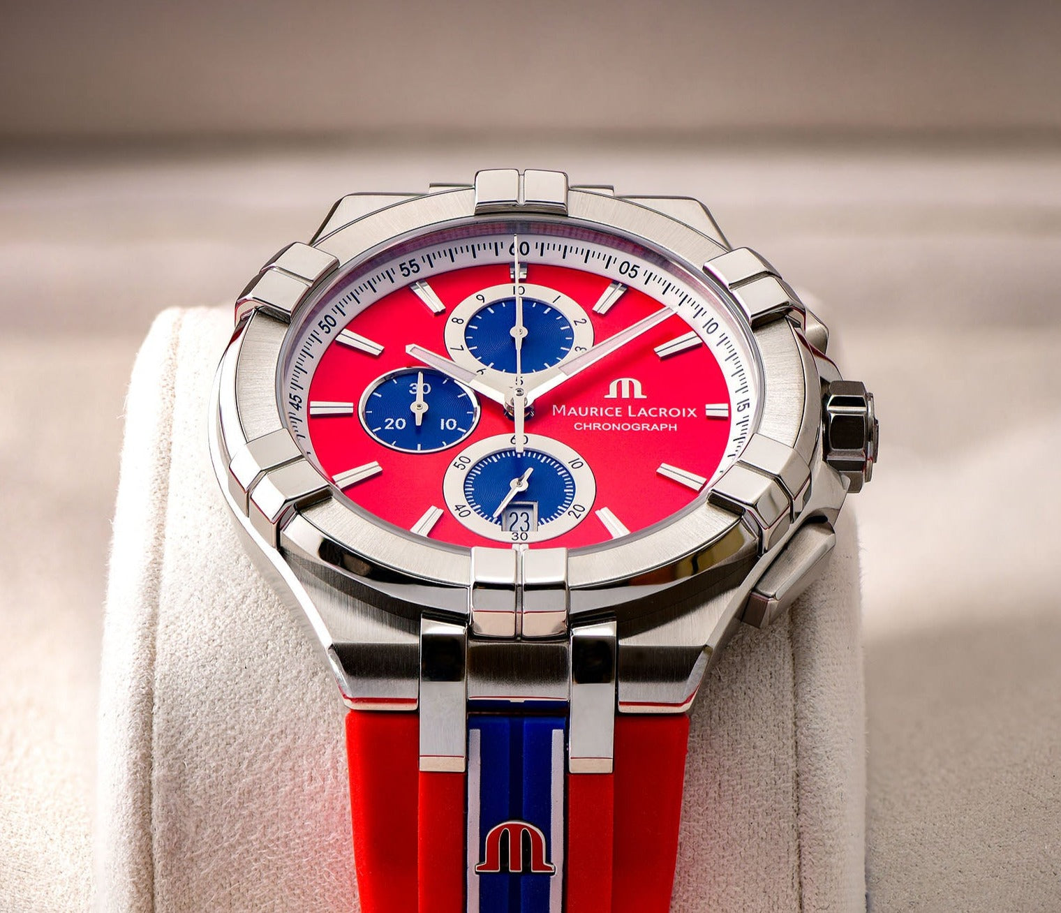 Maurice Lacroix Aikon Beach Volley Vikings Limited Edition Red Dial Red Rubber Strap Watch for Men - AI1018-SS001-530-6 Watches Maurice Lacroix   