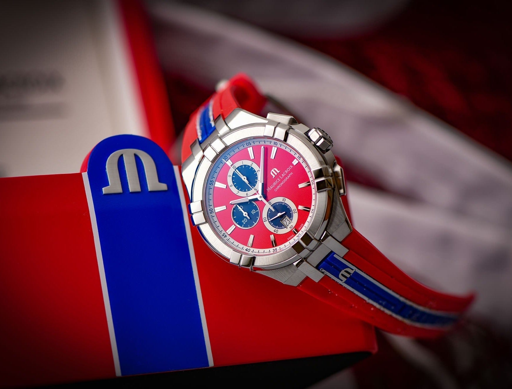 Maurice Lacroix Aikon Beach Volley Vikings Limited Edition Red Dial Red Rubber Strap Watch for Men - AI1018-SS001-530-6 Watches Maurice Lacroix   