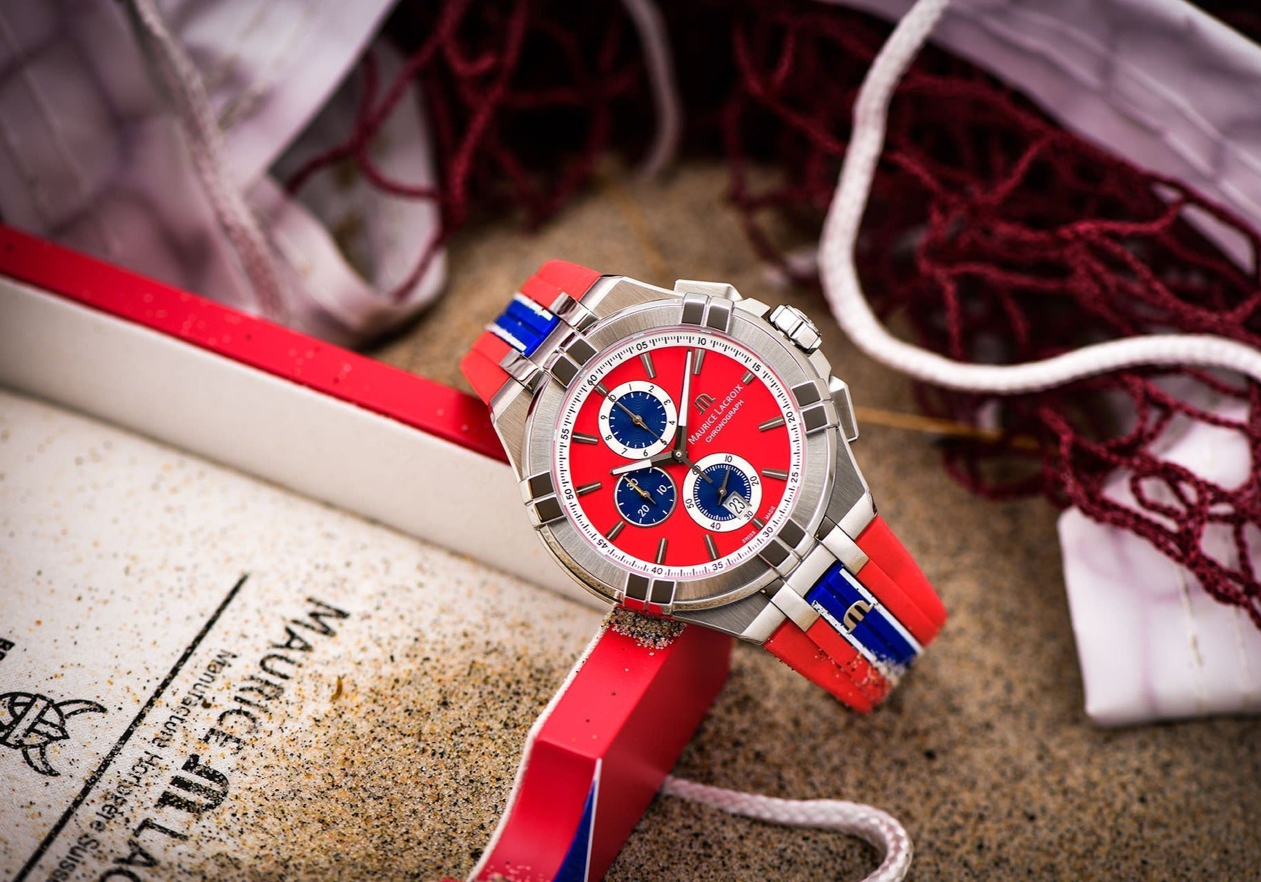 Maurice Lacroix Aikon Beach Volley Vikings Limited Edition Red Dial Red Rubber Strap Watch for Men - AI1018-SS001-530-6 Watches Maurice Lacroix   