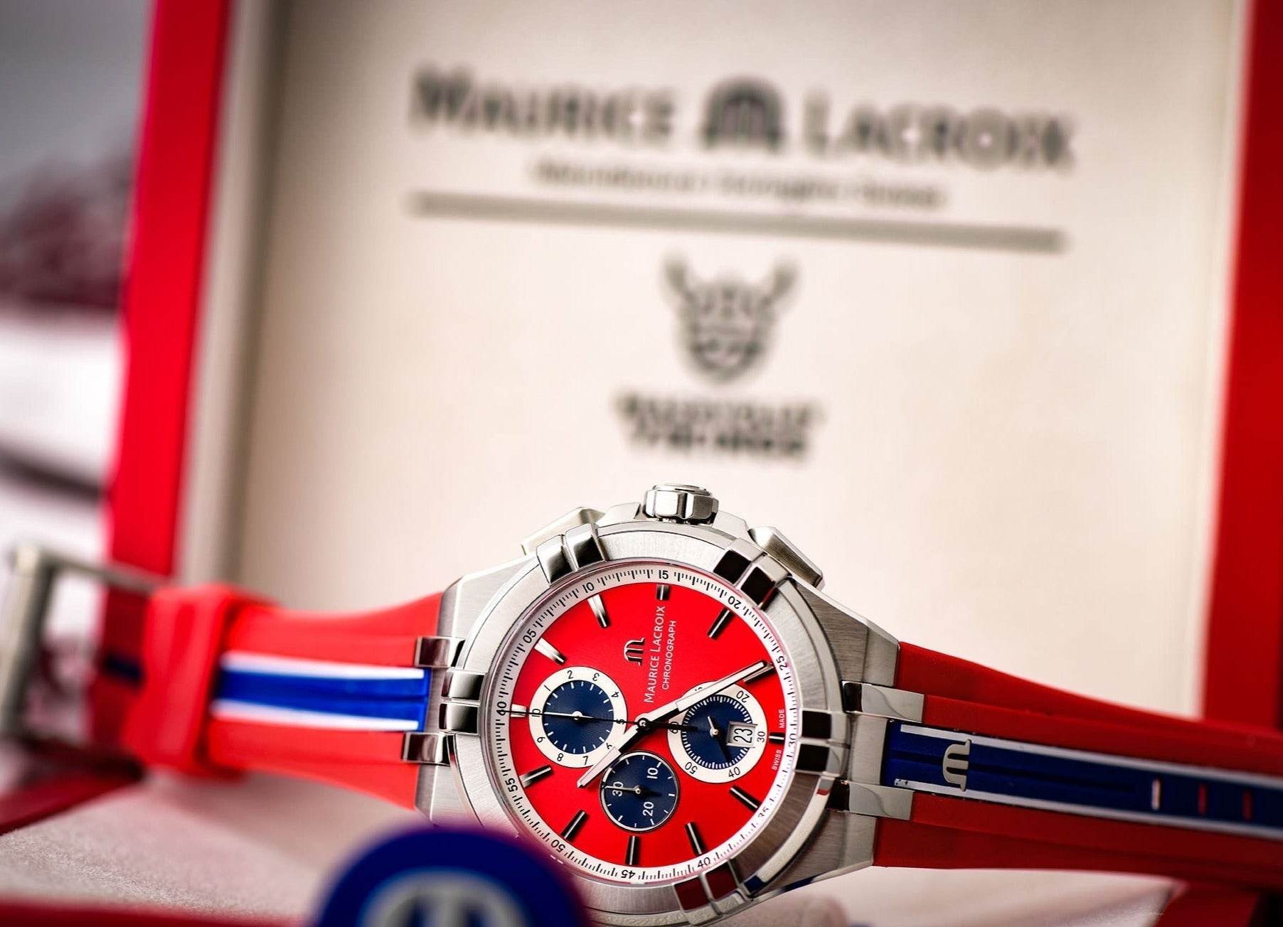 Maurice Lacroix Aikon Beach Volley Vikings Limited Edition Red Dial Red Rubber Strap Watch for Men - AI1018-SS001-530-6 Watches Maurice Lacroix   