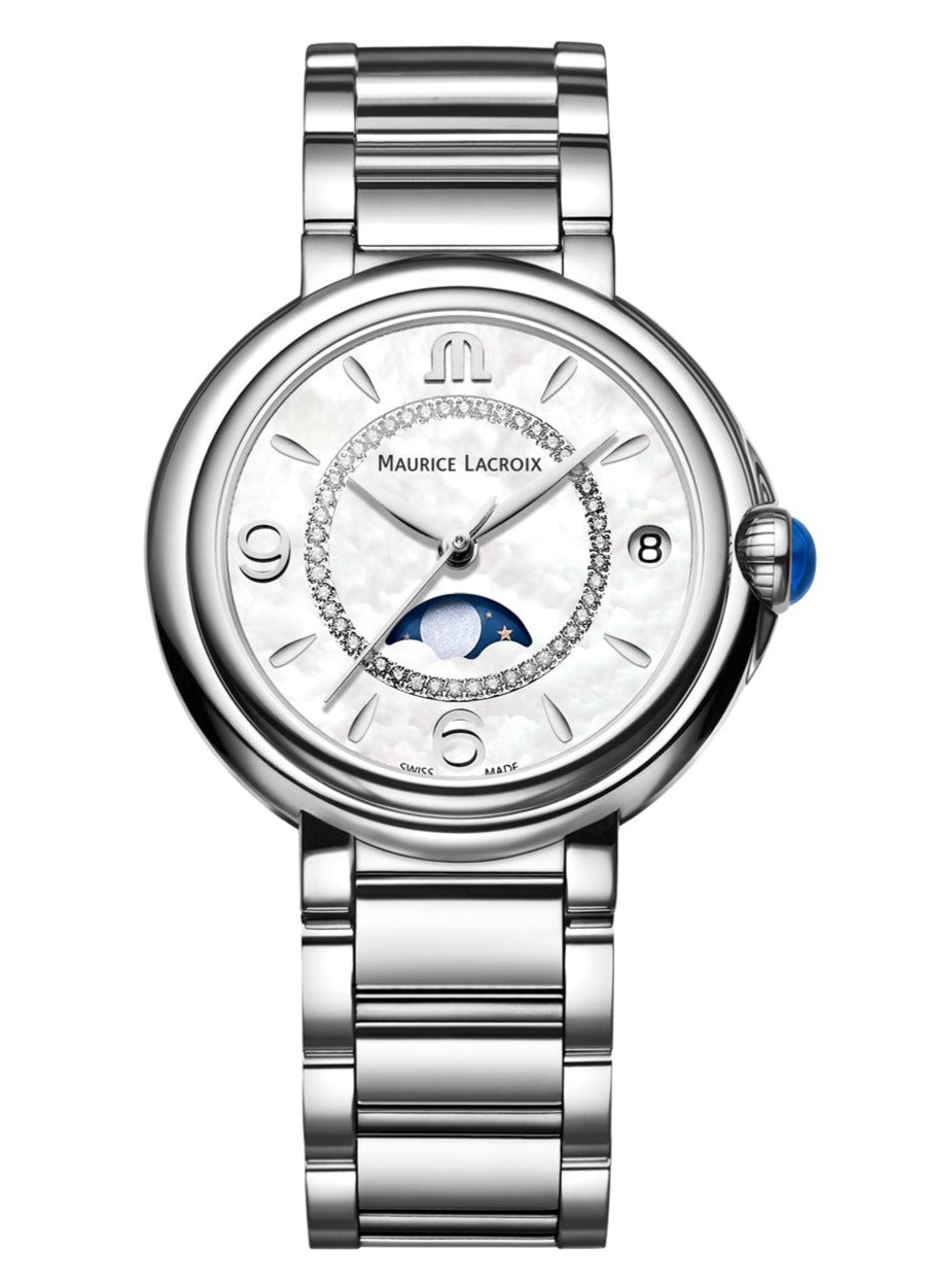 Maurice Lacroix Fiaba Moonphase White Mother of Pearl Dial Silver Steel Strap Watch for Women - FA1084-SS002-170-1 Watches Maurice Lacroix   