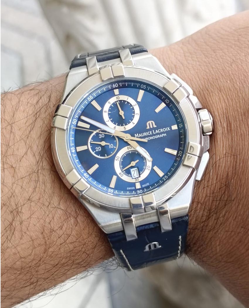 Maurice Lacroix Aikon Chronograph Blue Dial Blue Leather Strap Watch for Men - AI1018-SS001-430-1 Watches Maurice Lacroix   