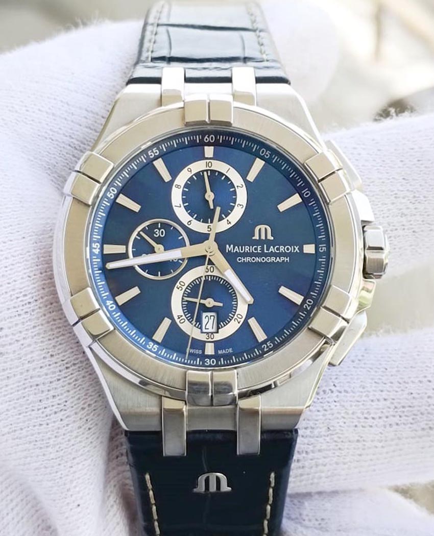 Maurice Lacroix Aikon Chronograph Blue Dial Blue Leather Strap Watch for Men - AI1018-SS001-430-1 Watches Maurice Lacroix   