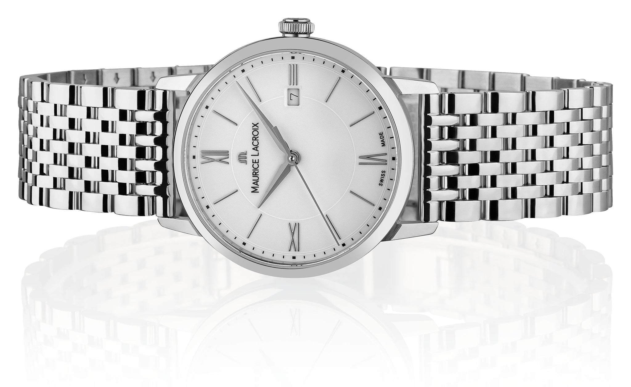 Maurice Lacroix Eliros Date White Dial Silver Steel Strap Watch for Women - EL1094-SS002-150-1 Watches Maurice Lacroix   