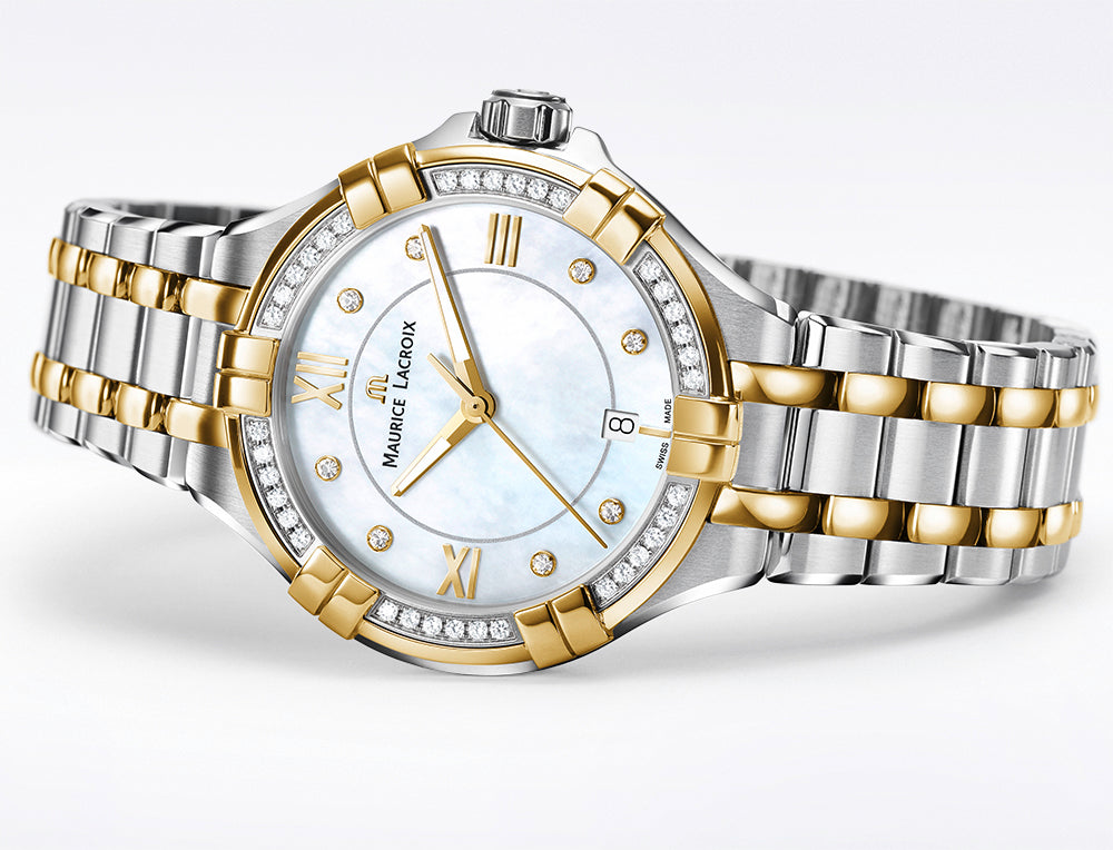 Maurice Lacroix Aikon Diamonds Mother of Pearl Dial Two Tone Steel Strap Watch for Women - A11006-DY503-171-1 Watches Maurice Lacroix   