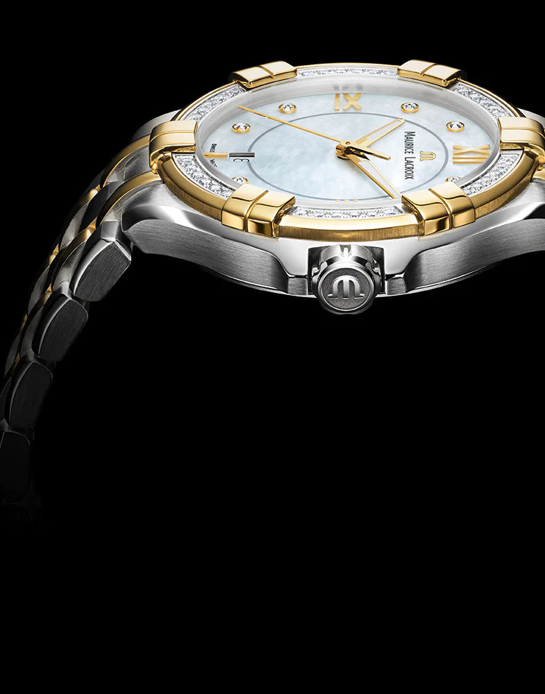 Maurice Lacroix Aikon Diamonds Mother of Pearl Dial Two Tone Steel Strap Watch for Women - A11006-DY503-171-1 Watches Maurice Lacroix   