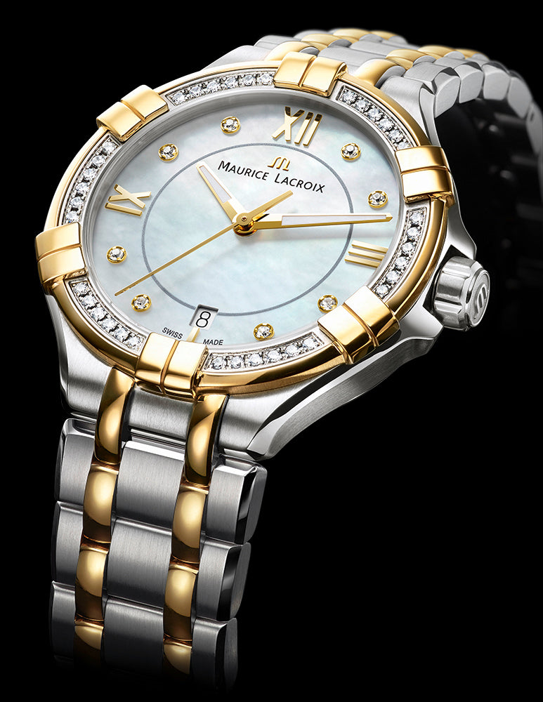 Maurice Lacroix Aikon Diamonds Mother of Pearl Dial Two Tone Steel Strap Watch for Women - A11006-DY503-171-1 Watches Maurice Lacroix   