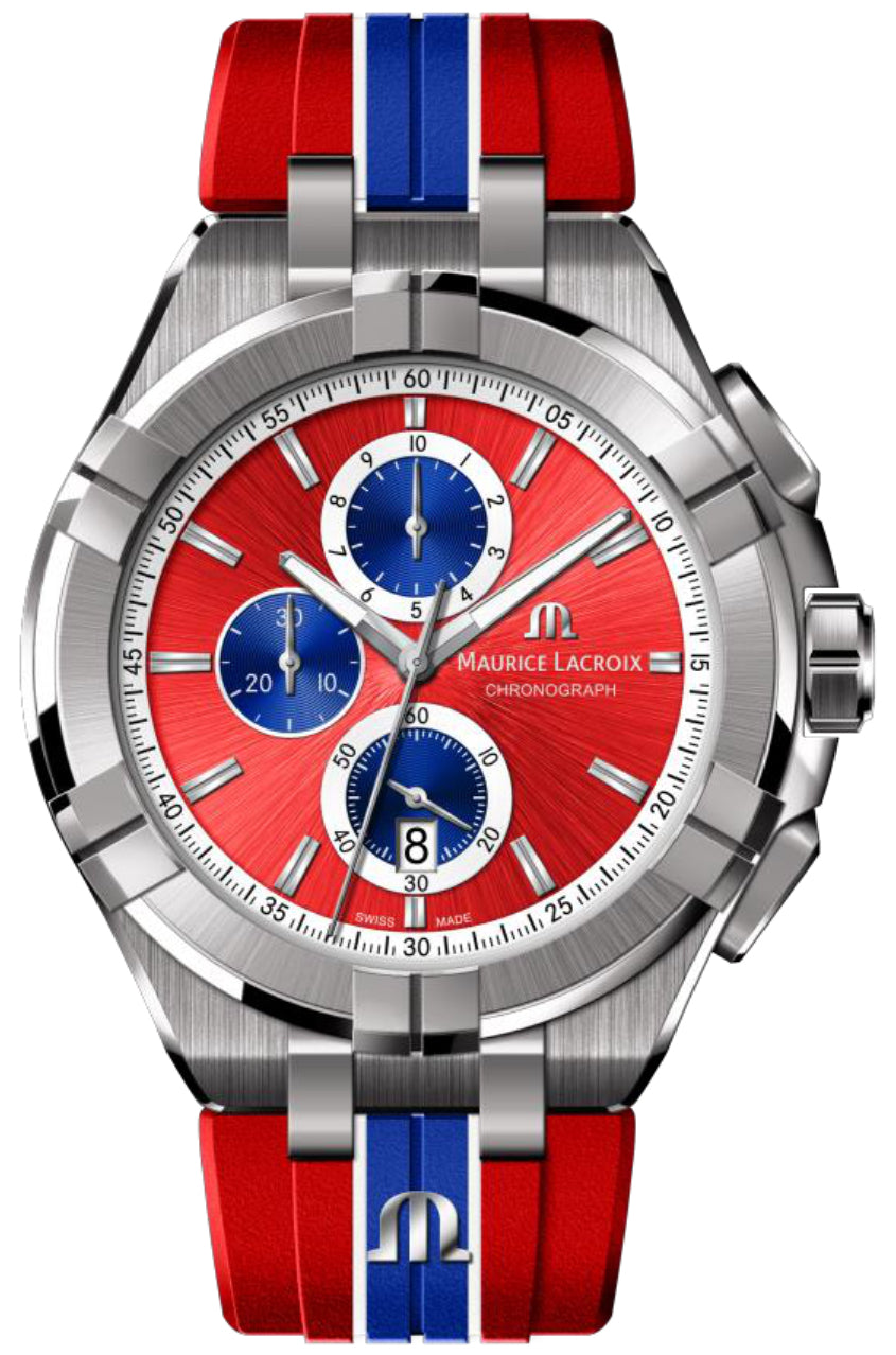 Maurice Lacroix Aikon Beach Volley Vikings Limited Edition Red Dial Red Rubber Strap Watch for Men - AI1018-SS001-530-6 Watches Maurice Lacroix   
