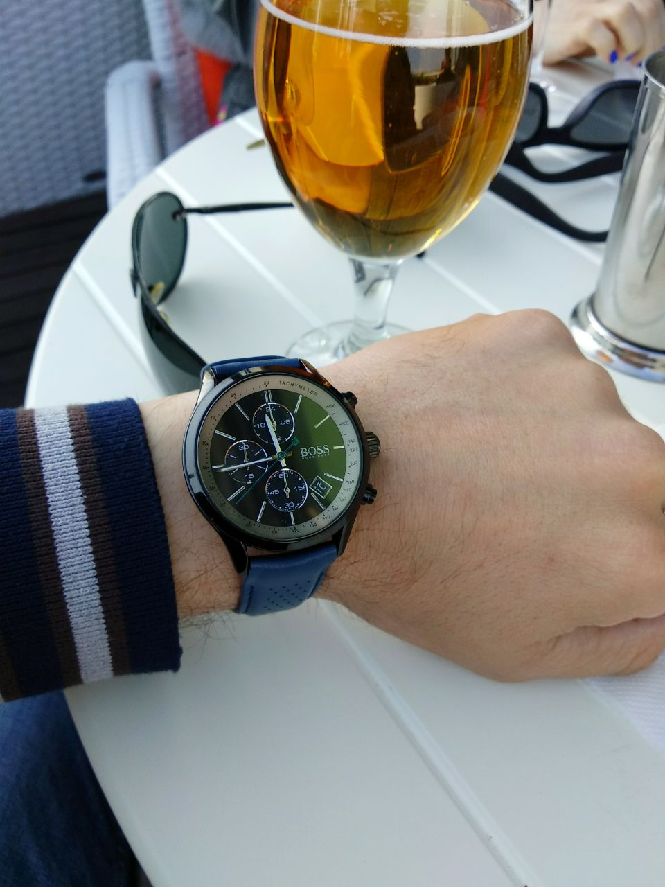 Hugo Boss Grand Prix Chronograph Black Dial Blue Leather Strap Watch for Men - 1513563 Watches Hugo Boss   