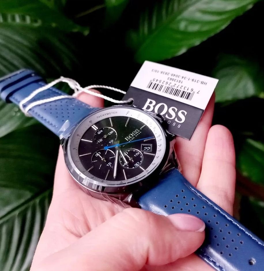 Hugo Boss Grand Prix Chronograph Black Dial Blue Leather Strap Watch for Men - 1513563 Watches Hugo Boss   
