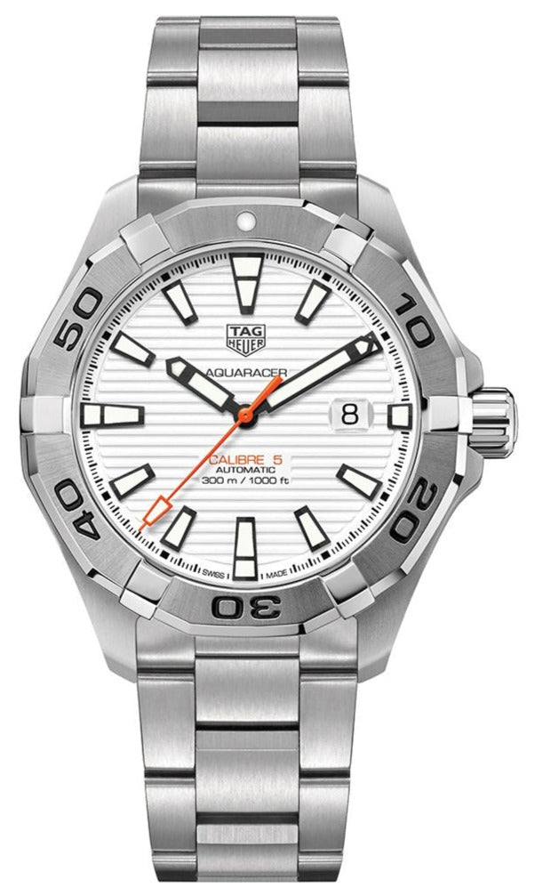 Tag Heuer Aquaracer Calibre 5 Automatic White Dial Silver Steel Strap Watch for Men - WAY2013.BA0927 Watches Tag Heuer   