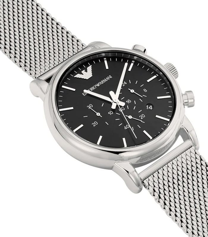 Emporio Armani Classic Chronograph Black Dial Silver Mesh Bracelet Watch For Men - AR1808 Watches Emporio Armani   