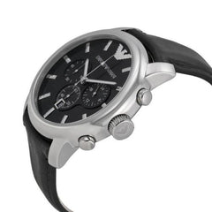 Emporio Armani Classic Chronograph Black Dial Black Leather Strap Watch For Men - AR0431 Watches Emporio Armani   