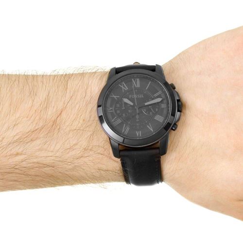 Fossil Grant Chronograph Black Dial Black Leather Strap Watch for Men - FS5132 Watches Fossil   