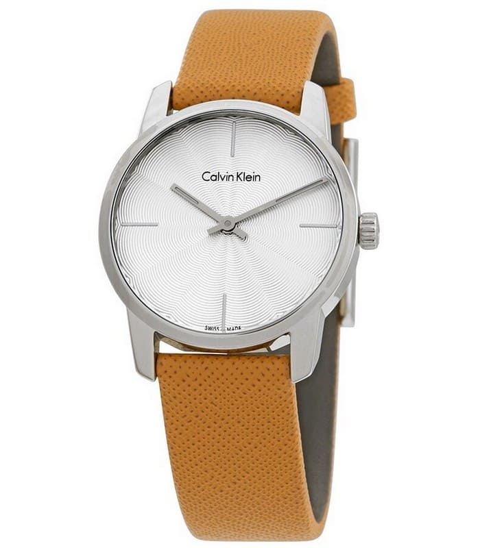 Calvin Klein City Silver Dial Orange Leather Strap Watch for Women - K2G231G6 Watches Calvin Klein   