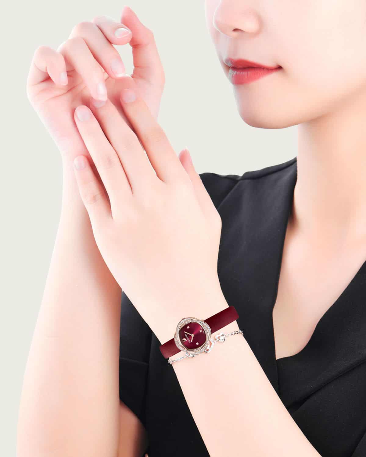 Swarovski Crystal Flower Red Dial Red Leather Strap Watch for Women - 5552780 Watches Swarovski   