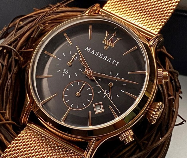 Maserati Epoca Black Dial Gold Mesh Bracelet Watch For Men - R8873618005 Watches Maserati   