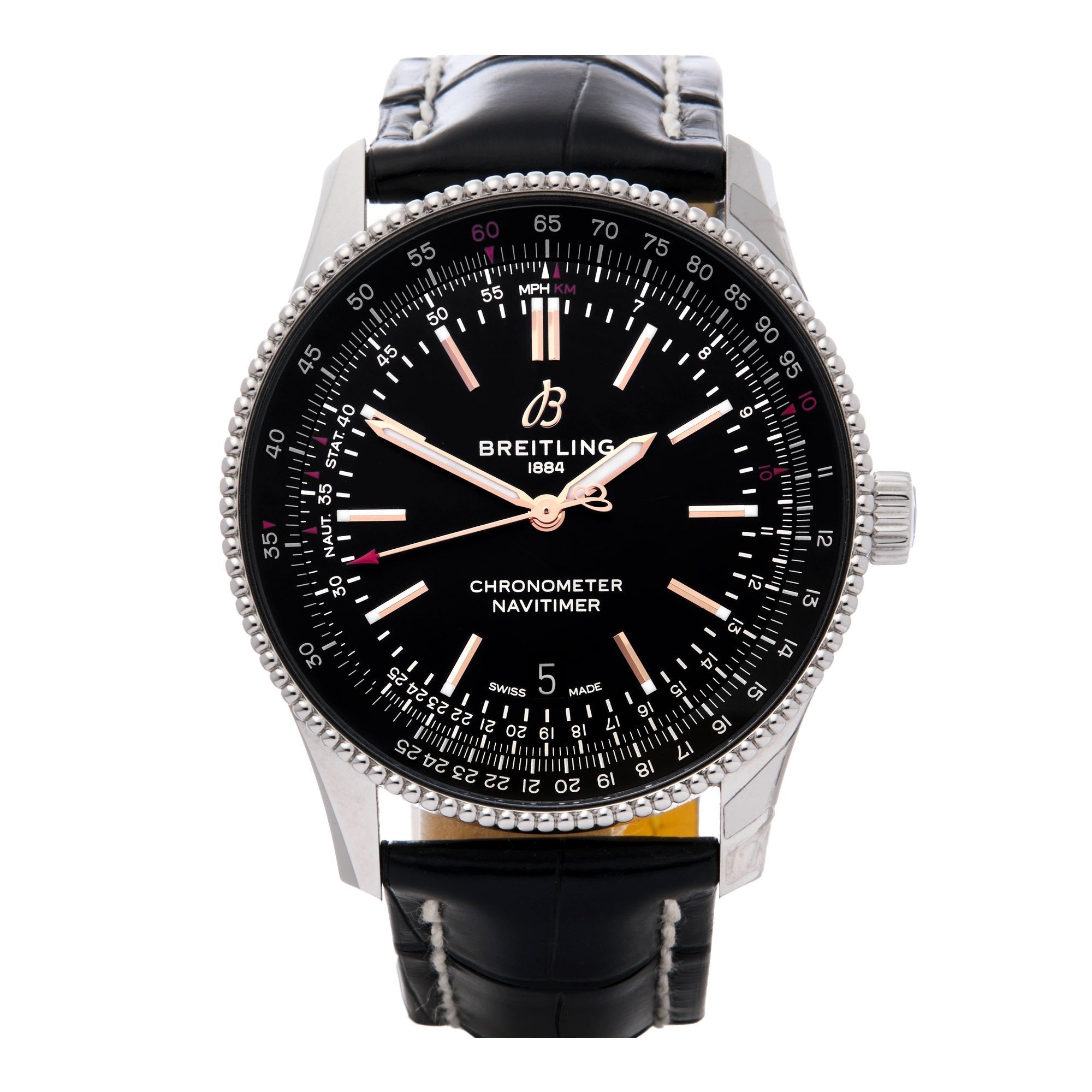 Breitling Automatic 41mm Black Dial Black Leather Strap Watch for Men - A17326241B1P1 Watches Breitling   