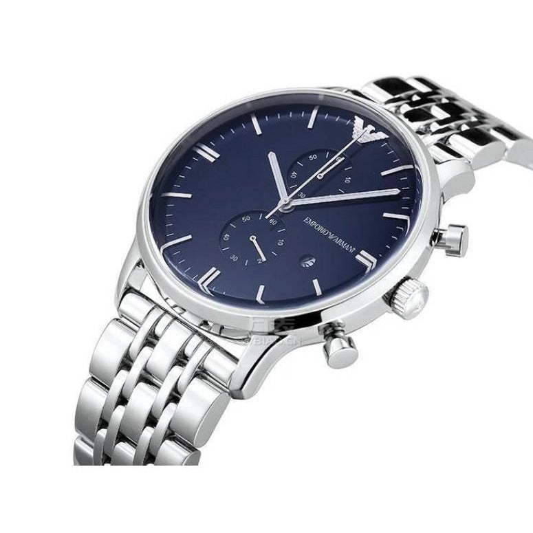 Emporio Armani Gianni Chronograph Blue Dial Silver Stainless Steel Watch For Men - AR1648 Watches Emporio Armani   