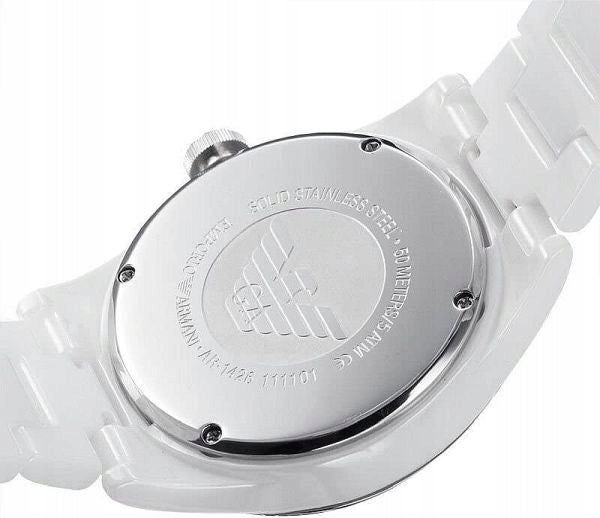 Emporio Armani Ceramica White Mother of Pearl Dial Stainless Steel Strap Watch For Women - AR1426 Watches Emporio Armani   