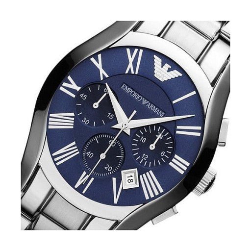 Emporio Armani Classic Blue Dial Silver Stainless Steel Strap Watch For Men - AR1635 Watches Emporio Armani   