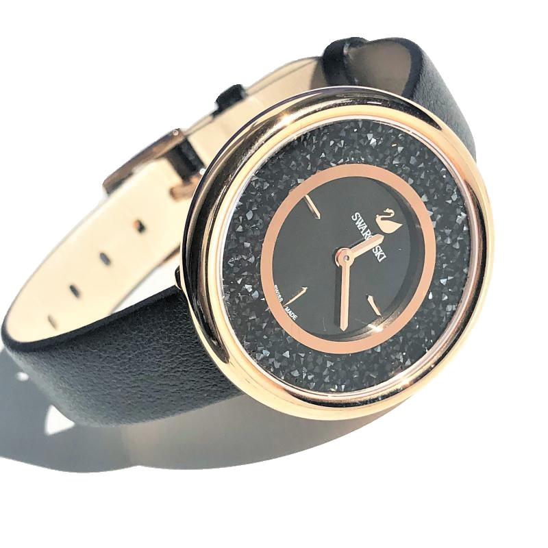 Swarovski Crystalline Pure Black Dial Black Leather Strap Watch for Women - 5275043 Watches Swarovski   