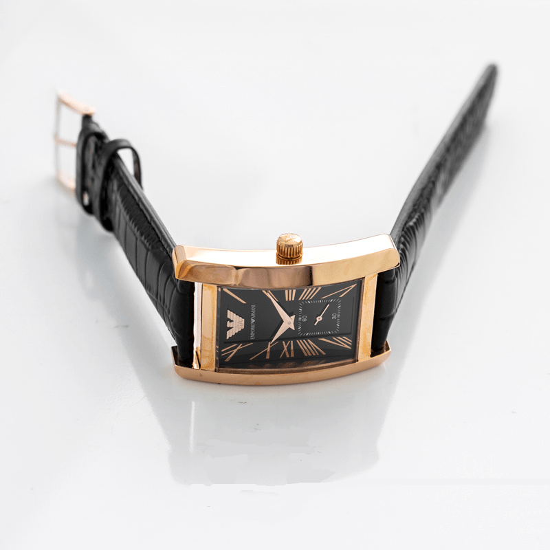 Emporio Armani Classic Black & Rose Gold Dial Black Leather Strap Watch For Men - AR0168 Watches Emporio Armani   