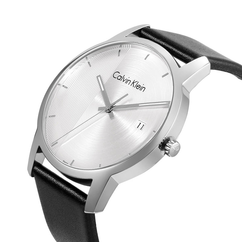 Calvin Klein City Silver Dial Black Steel Strap Watch for Men - K2G2G1CX Watches Calvin Klein   