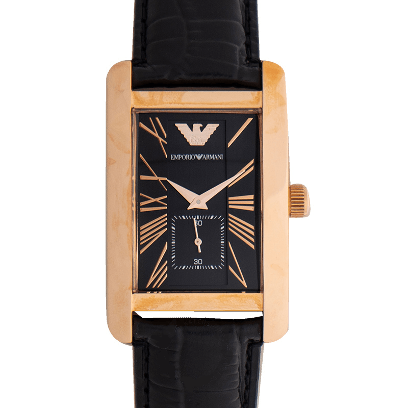 Emporio Armani Classic Black & Rose Gold Dial Black Leather Strap Watch For Men - AR0168 Watches Emporio Armani   