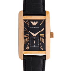 Emporio Armani Classic Black & Rose Gold Dial Black Leather Strap Watch For Men - AR0168 Watches Emporio Armani   