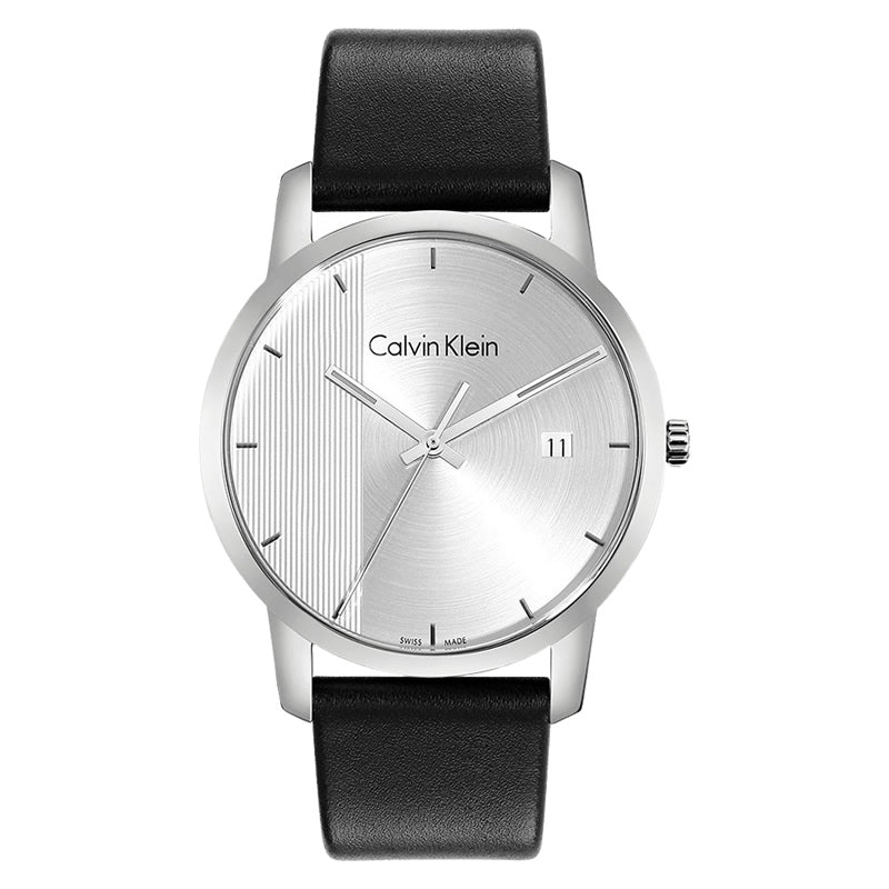 Calvin Klein City Silver Dial Black Steel Strap Watch for Men - K2G2G1CX Watches Calvin Klein   