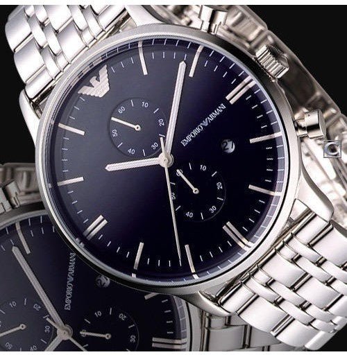 Emporio Armani Gianni Chronograph Blue Dial Silver Stainless Steel Watch For Men - AR1648 Watches Emporio Armani   